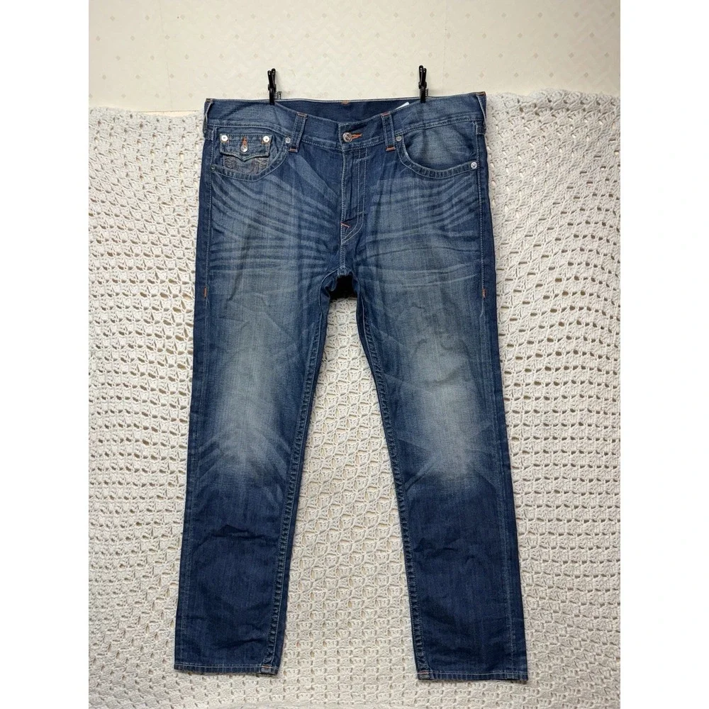 True Religion‎ Jeans Mens Tag 40 Fits W42 L33 Blue Denim Skinny Flap Mesh